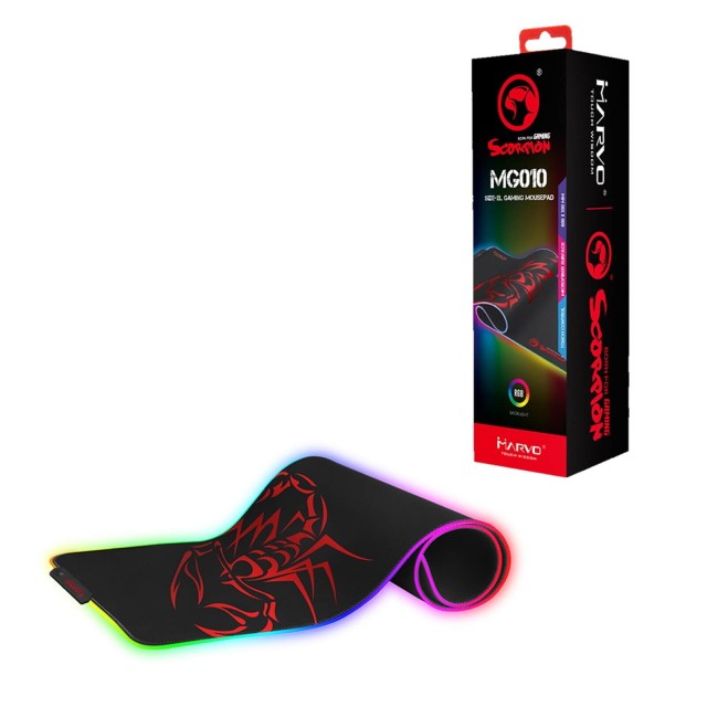 Marvo MG010 Gaming Mouse Pad, 7 colour LED with 3 RGB Effects, XL 800x310x4mm, USB Connection, Soft Microfiber Surface for speed and control with Non-Slip Rubber Base and Stitched Edges, Black