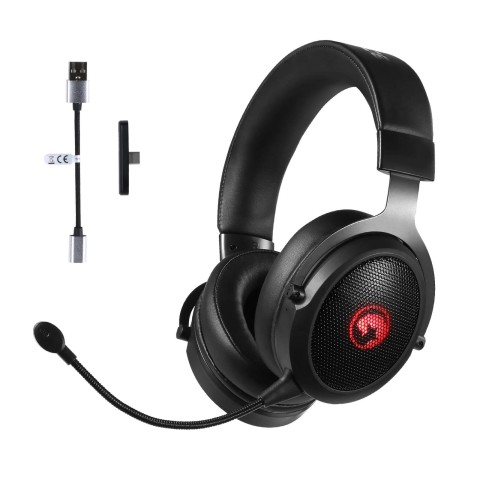 Marvo Scorpion HG9088W 2.4G and BT 5.0 Wireless Gaming Headphones, Surround Sound, 7 Colour Lighting - PC, Android, MAC OS, iOS, PS4, PS5 and Switch Compatible, 50mm Audio Drivers, Omnidirectional Removable Mic